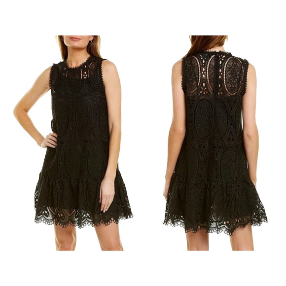 Gracia Black Sleeveless Eyelet Lace Drop Waist Peplum Ruffle Babydoll Dress SML - Picture 1 of 15